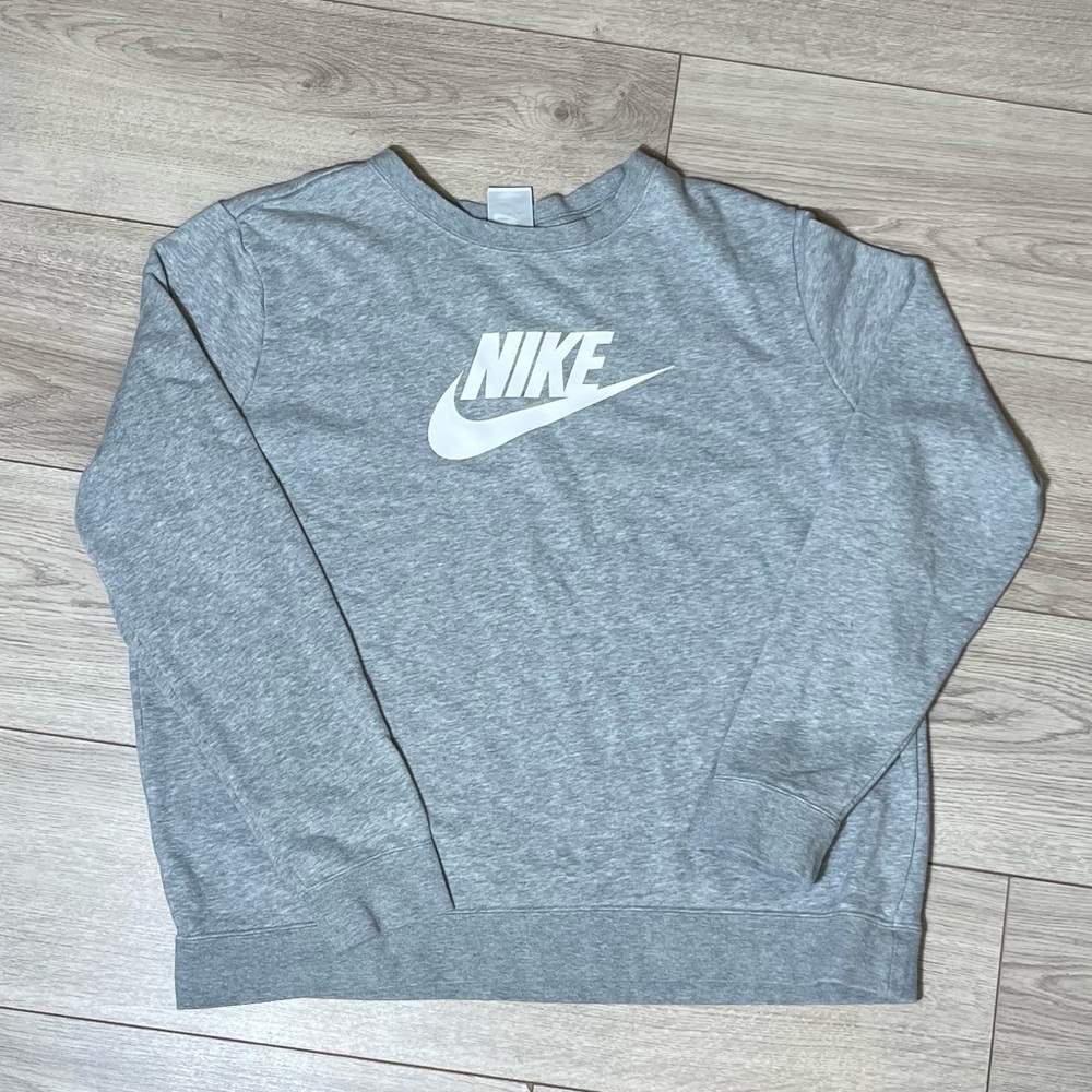Nike Womens Grey Crewneck Sweatshirt with White Swoosh